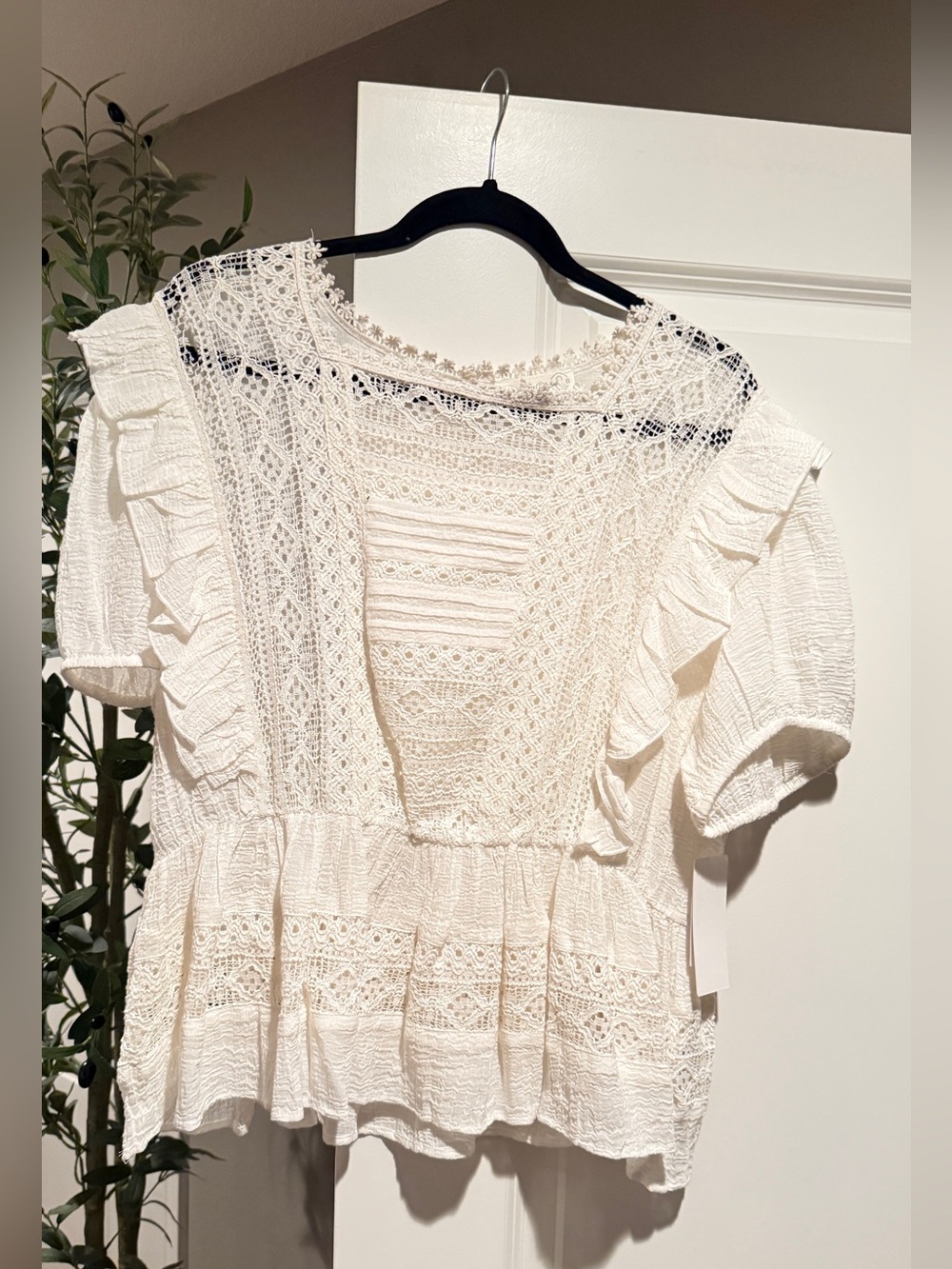 Women's Lace-Detail Ruffle Top